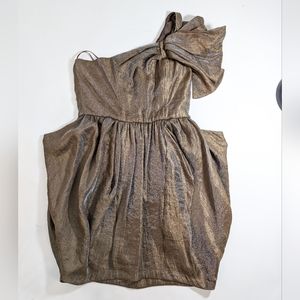Topshop Bronze Metallic One Shoulder Dress